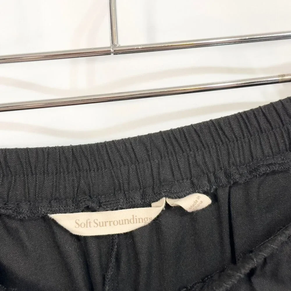 Soft Surroundings‎ Large Capri Pants Black Linen Crop Elastic Waist Pull On 890